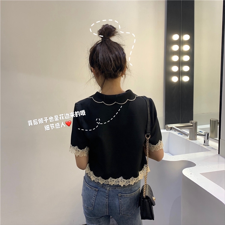 IELGY   Áo Sơ Mi Ngắn Tay Phối Ren Phong Cách Pháp Cổ Điển Thiết Kế Mới 2020 Dành Cho Bạn Nữ