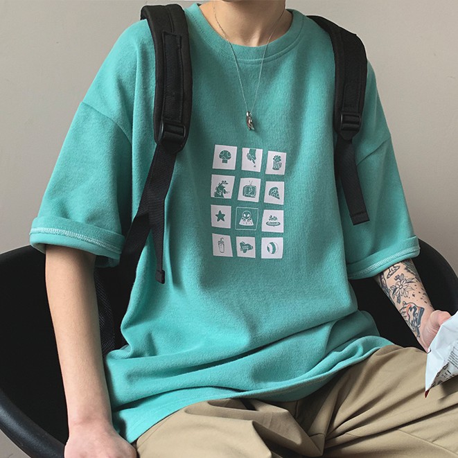 Áo thun ngắn tay dáng rộng in hình mới phong cách hàn quốc dành cho nam