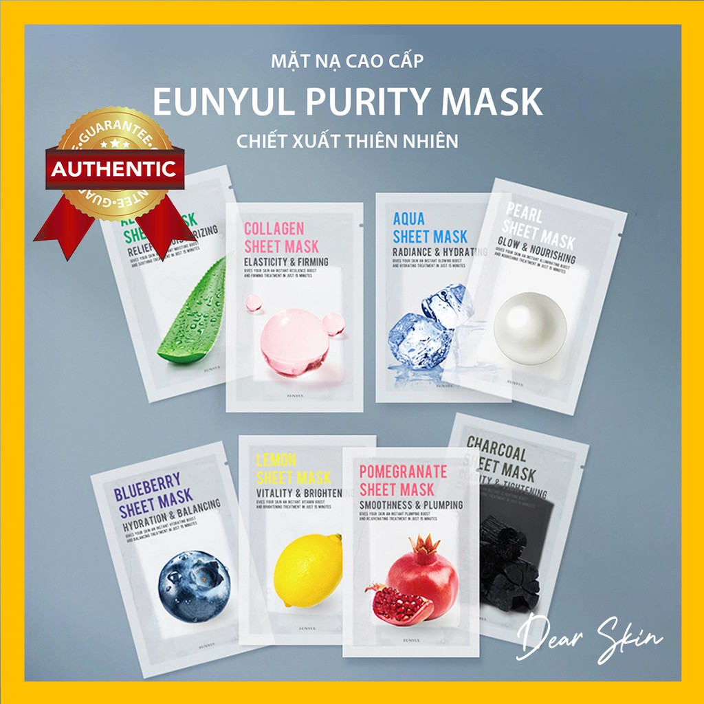 [ Mặt Nạ Hàn ] PURITY Eunyul 8 tinh chất dưỡng da Collagen/Aqua/Blueberry/Lemon/Aloe/Pearl/Pomegranate/Charcoal