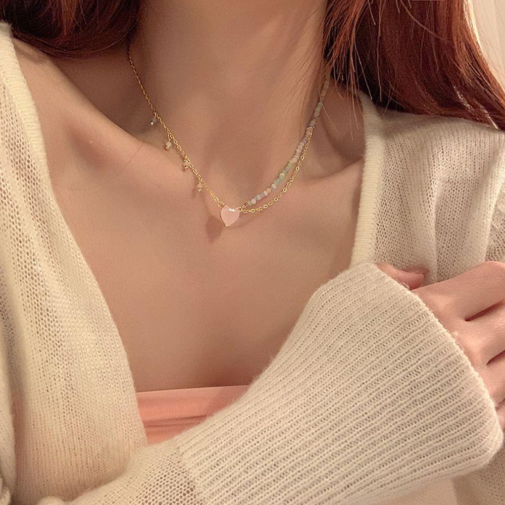 Vòng cổ Mặt Trái Tim Màu Hồng Phong Cách Boho Cổ Điển Cho Nữ Y2K