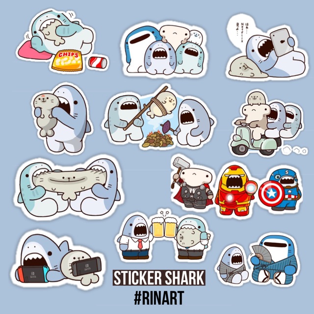 [STICKER 1K] 50 STICKER SHARK SIÊU CHẤT DÁN TRANG TRÍ ĐT LAPTOP VALI TƯỜNG TỦ KỆ MŨ BẢO HIỂM XE MÁY NOTEBOOK