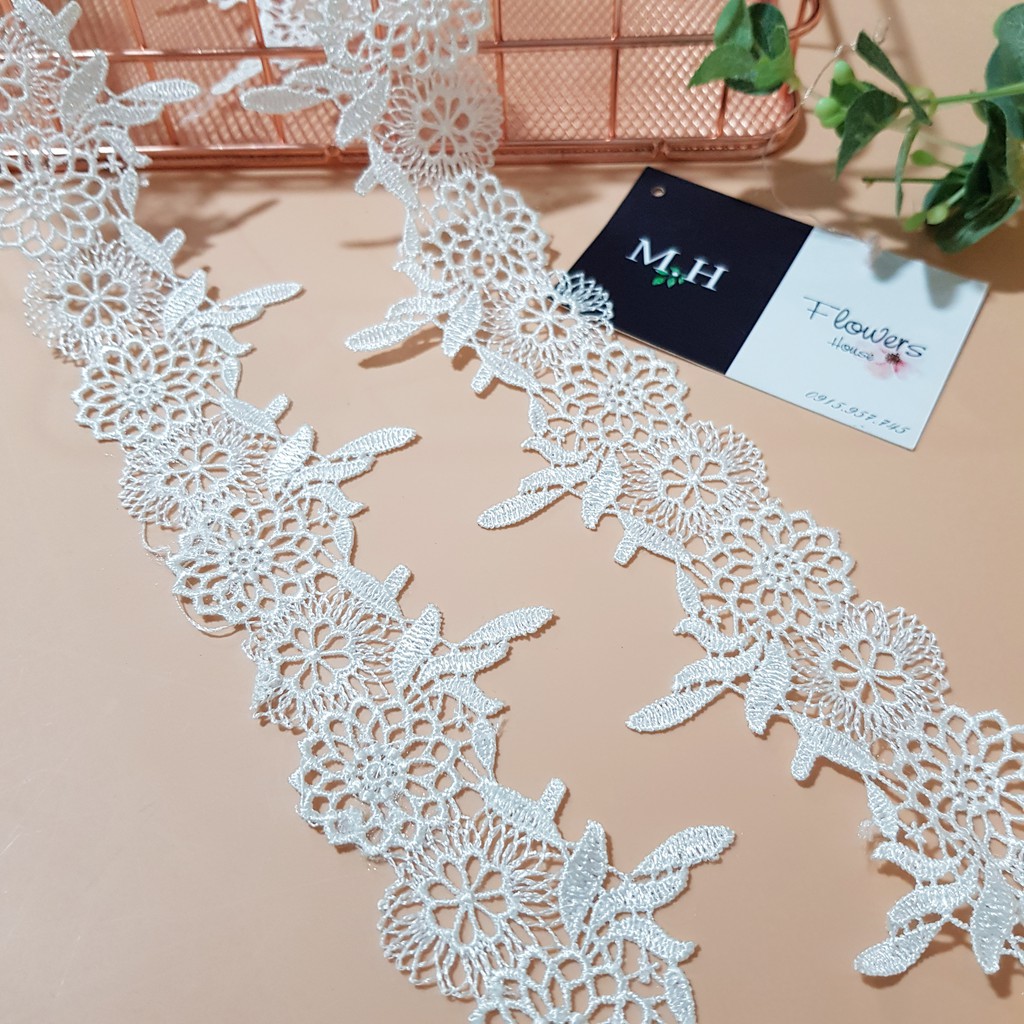 RC25 Cuộn 13 mét dây ren thêu hoa ren viền váy áo ren chỉ trắng Maihoaflower