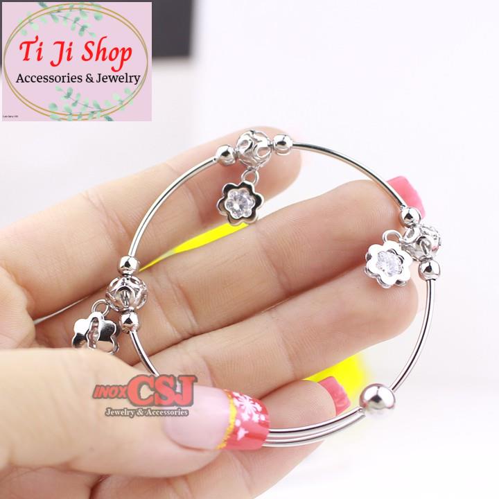 VÒNG TAY NỮ INOX PHỤ KIỆN HÌNH HOA MAI - đẹp, không đen,