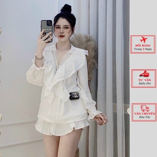 Áo sơ mi trắng kiểu bánh bèo viền ren tay bồng ulzzang Hàn Quốc thời trang nữ
