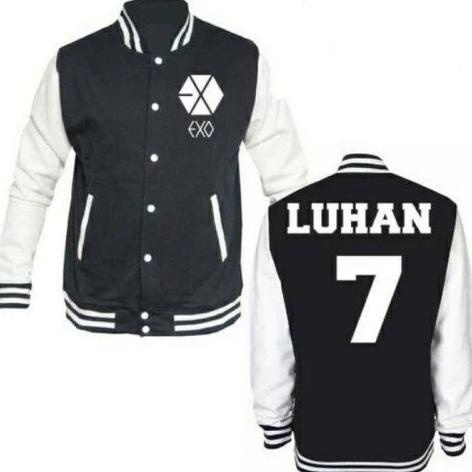Áo Khoác Bóng Chày Màu Trơn Kiểu Hàn Quốc In Chữ Varsity Distro EXO LUHAN 7