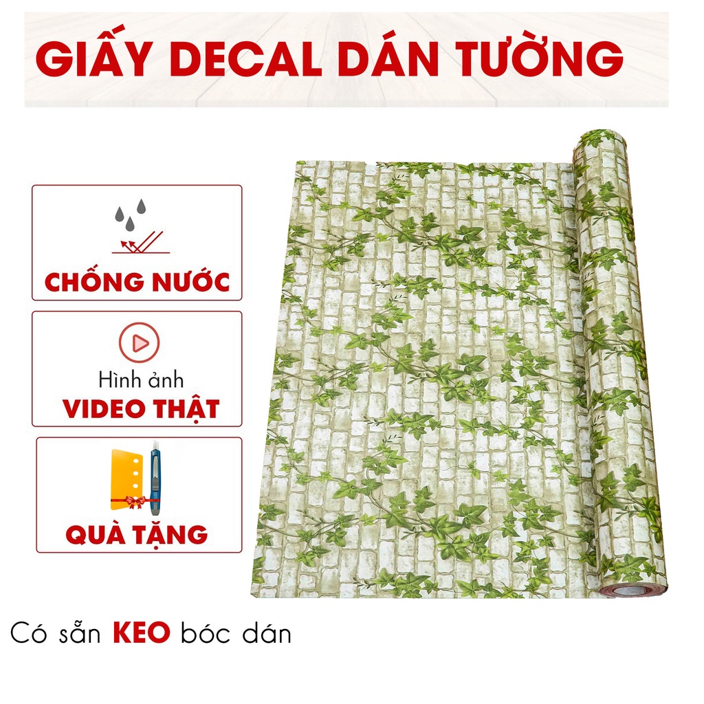 Giấy dán tường decal hoạ tiết dây leo xanh 3D có sẵn keo bóc dán mặt sau khổ 1,2m