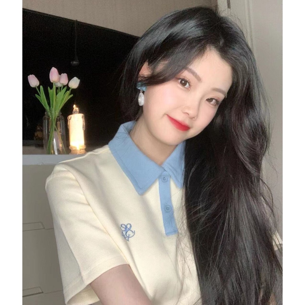 Áo polo Tay Ngắn Dáng Rộng Phong Cách Hàn Quốc Thời Trang Cho Nữ