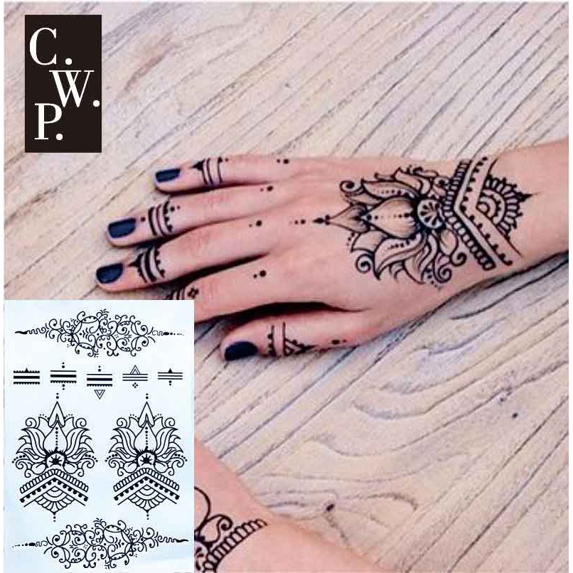 Temporary-Tattoo Hands-Stickers Henna-Pattern Lotus-Wrist with Modern for BH1709 1piece