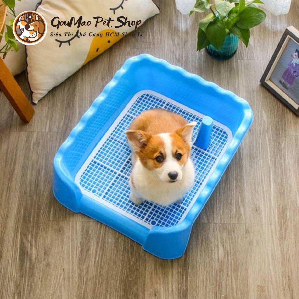 ( SIZE LỚN GIÁ SIÊU RẺ ) Khay vệ sinh có thành cong + có cọc cho chó mèo. Tặng kèm miếng tả lót - GOUMAO PET