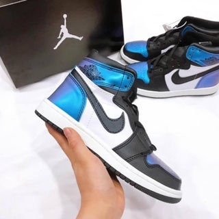 Giày thể thao Jordan cổ cao Giầy Jordan 1 xanh loang phản quang cao cổ nam nữ❤️giầy kèm Box+Bill.❤️