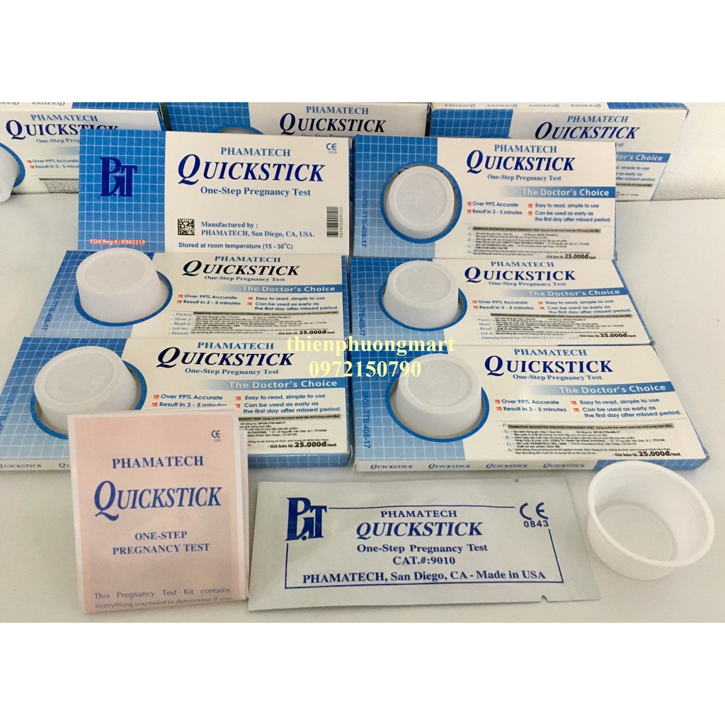 Combo 10 Que thử thai Quickstick hàng chính hãng Công Ty PHAMATECH sản xuất tại Hoa Kỳ