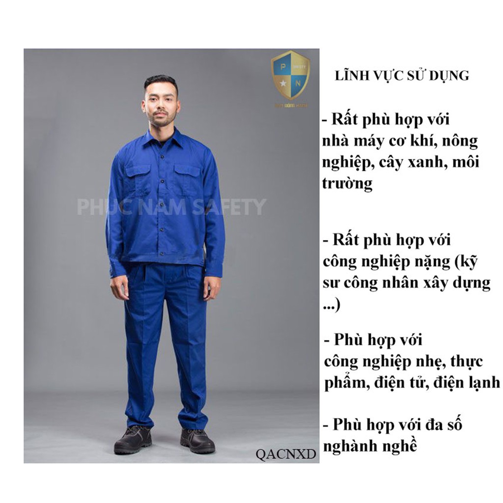 Bộ quần áo bảo hộ lao động P08- Màu xanh dương, quần áo bảo hộ lao động giá rẻ, BHLĐ Phúc Nam