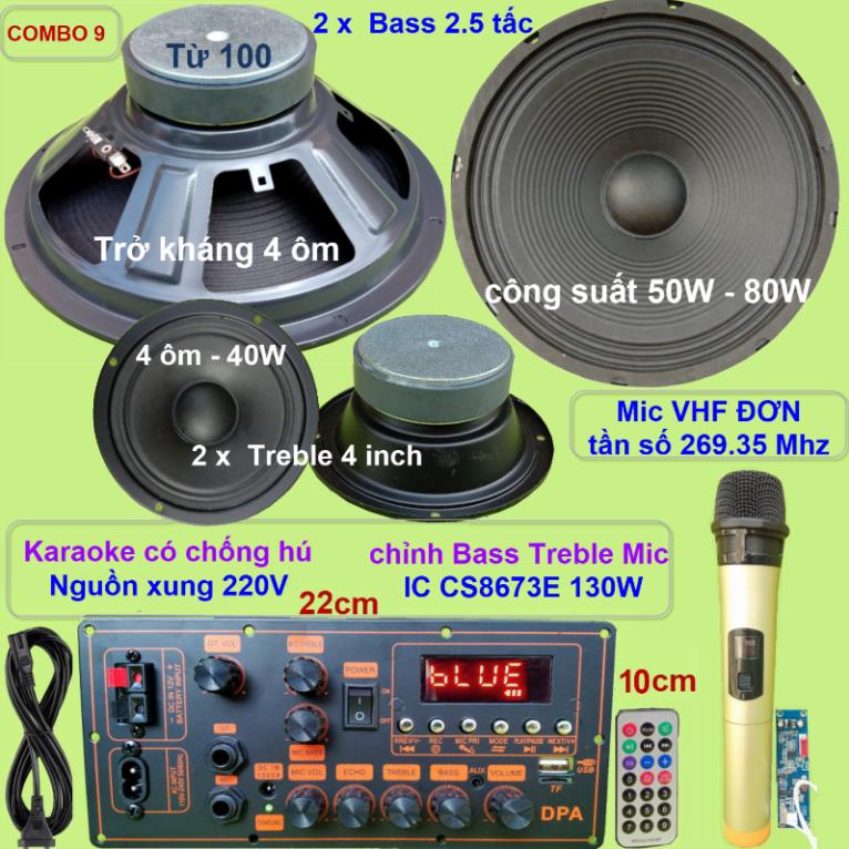 Combo loa kéo 2.5 tấc đôi CS8673E 130W - Karaoke có chống hú – chỉnh Bass Treble Micro – nguồn xung 220V