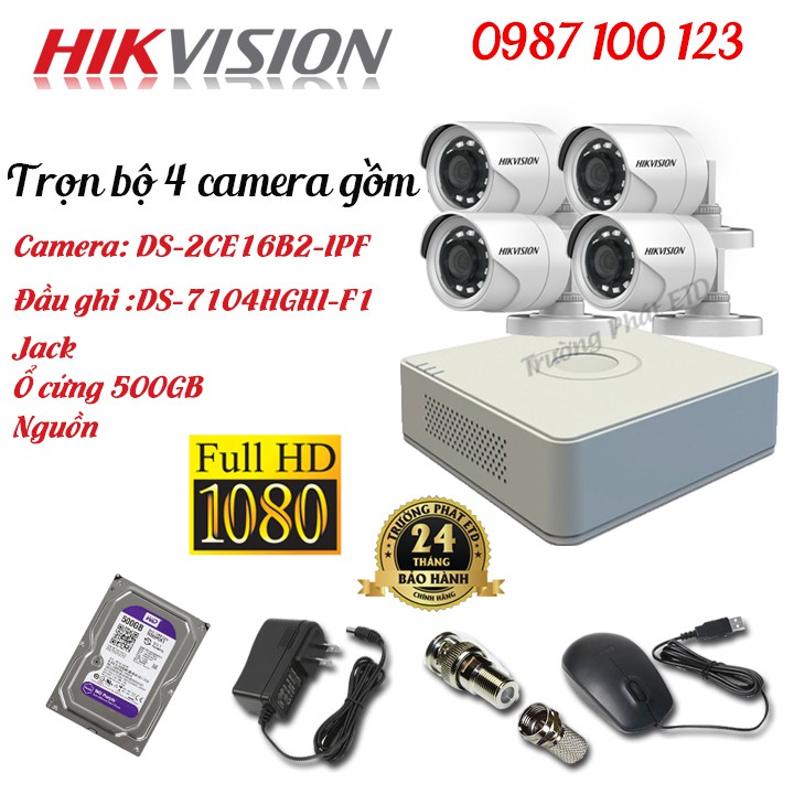 Trọn Bộ (2-8) Camera 2MP HIKVISION Vỏ Nhựa DS-2CE16B2-IPF, Hồng Ngoại 20m, Đầy Đủ Phụ Kiện - Hàng Chính Hãng