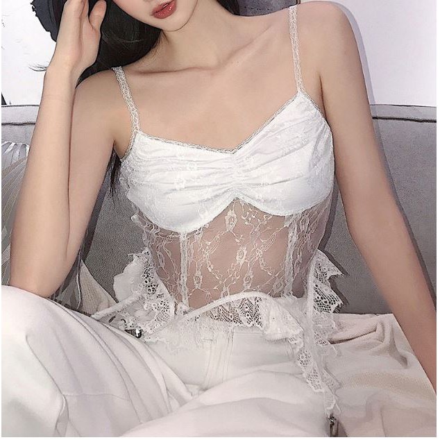 Áo croptop dạng corset ren 2 dây sang chảnh HAC114 - Hỉn Hỉn Store