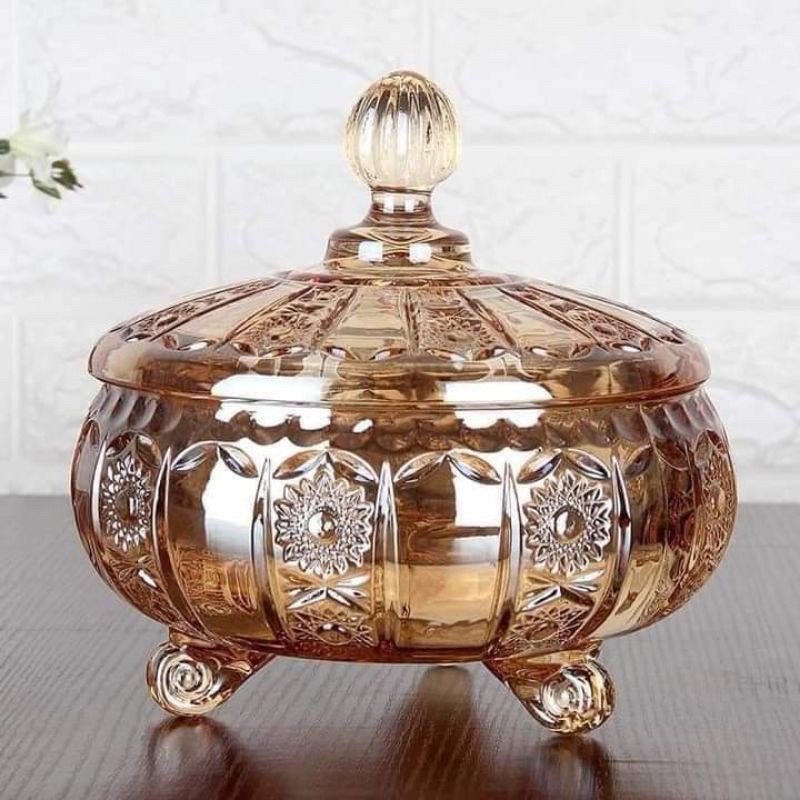 Thố hũ thuỷ tinh pha lê trắng sang trọng đựng mứt Tết 2023, Loại đẹp có ảnh thật shop chụp