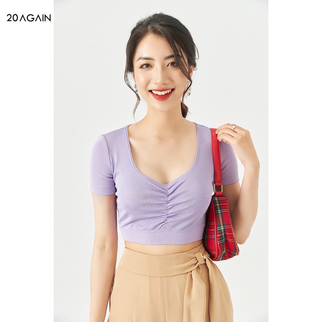 Áo phông nữ croptop ngắn tay 20AGAIN, chất thun tăm co giãn tốt ATA2057