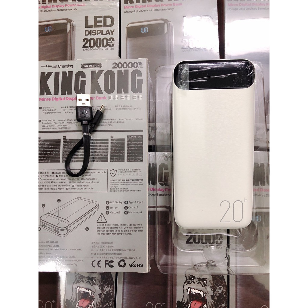 Sạc dự phòng 20000mah Chính Hãng WK 163 Kingkong - Bảo hành 6 tháng - Việt Linh Store