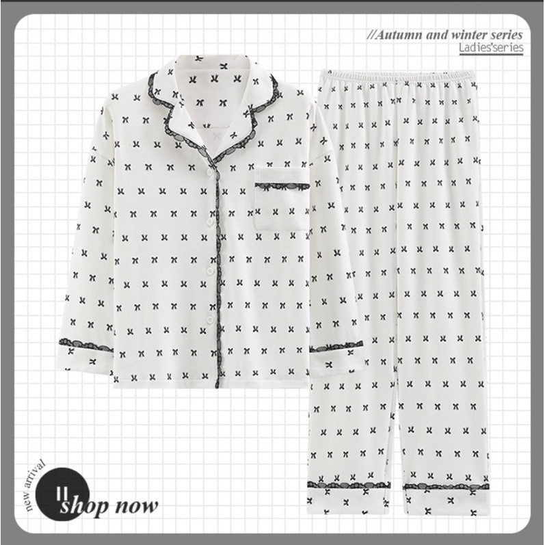 Bộ pijama cotton gân dài tay hàng quảng Châu cao cấp