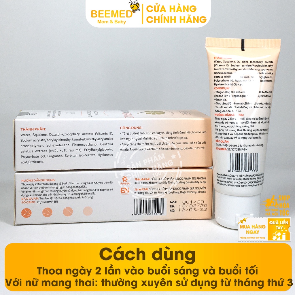 Kem rạn da cho bà bầu, mẹ sau sinh, vùng bụng, hông, đùi, ngực, giảm nhăn Tinfoskinz tuýp 50g