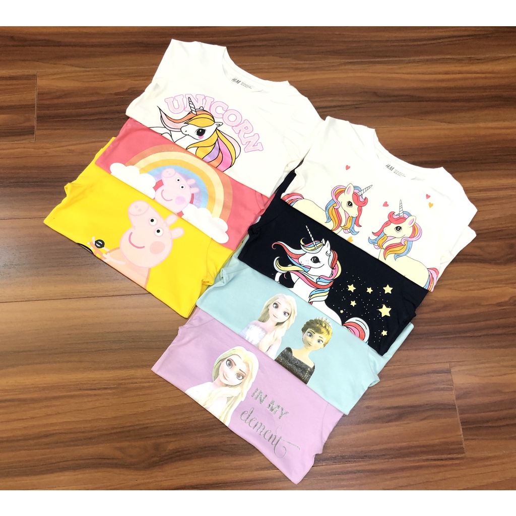 Áo HM thu đông dài tay cho bé gái, hình ngựa Pony, Elsa, Poppa; có size từ 4-10 tuổi, form to