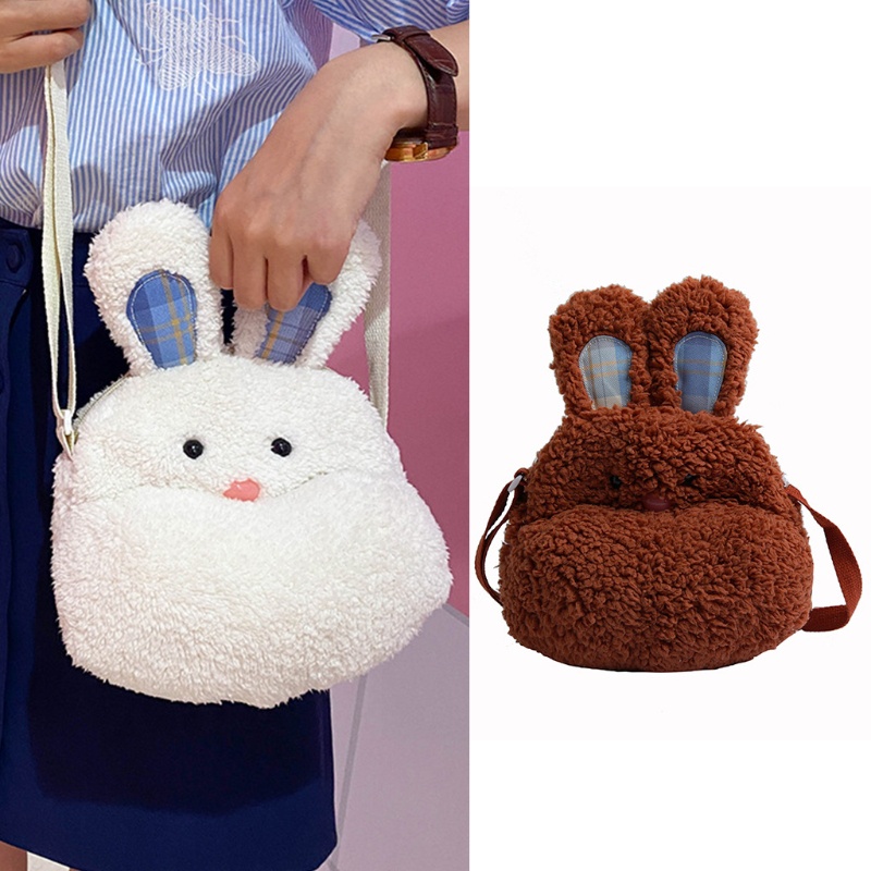 Túi Tote Đeo Chéo Hình Thỏ Nhồi Bông Dễ Thương Cho Nữ
