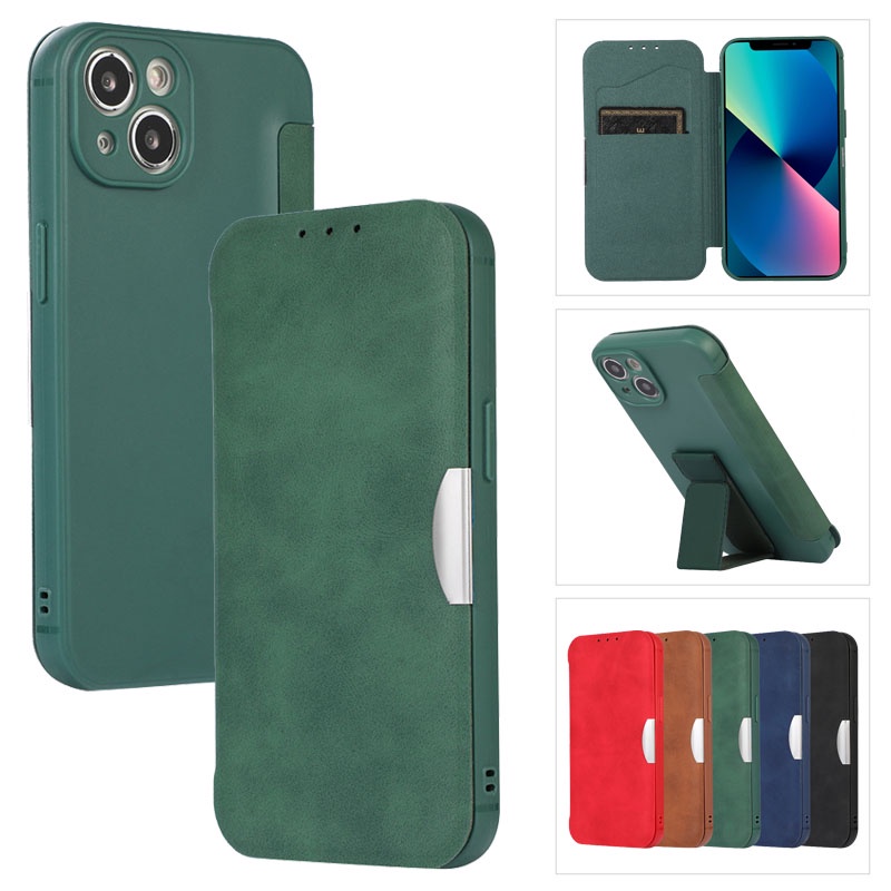 Bao Da Điện Thoại Nắp Lật Hít Nam Châm Có Ngăn Đựng Thẻ Và Giá Đỡ Sang Trọng Cho iPhone X XS Max XR 6 6S 7 8 Plus SE2 SE3