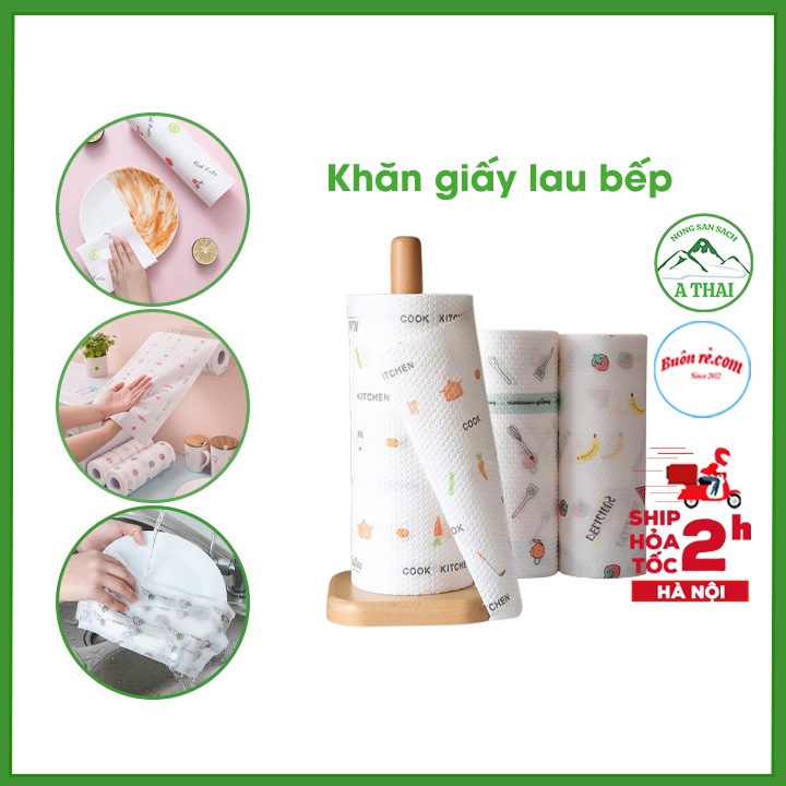 Combo cuộn khăn lau bếp KÈM CỌC gỗ chắc chắn tiện dụng 01488 + 01487