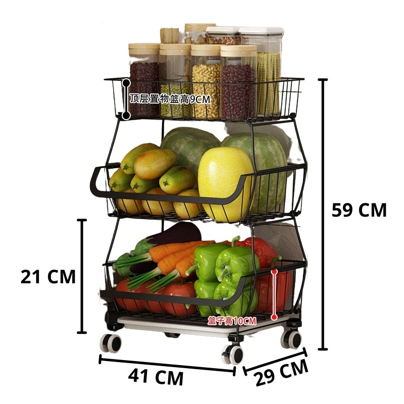 Kệ sắt nhiều tầng để đồ dùng nhà bếp, giá đựng hoa quả, rau củ, gia vị tiện dụng
