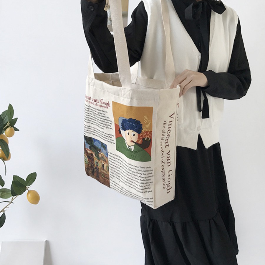 Túi vải tote phong cách vintage mẫu mới - Túi báo canvas đeo chéo