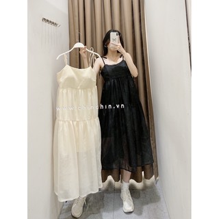 Đầm midi dây babydoll voan