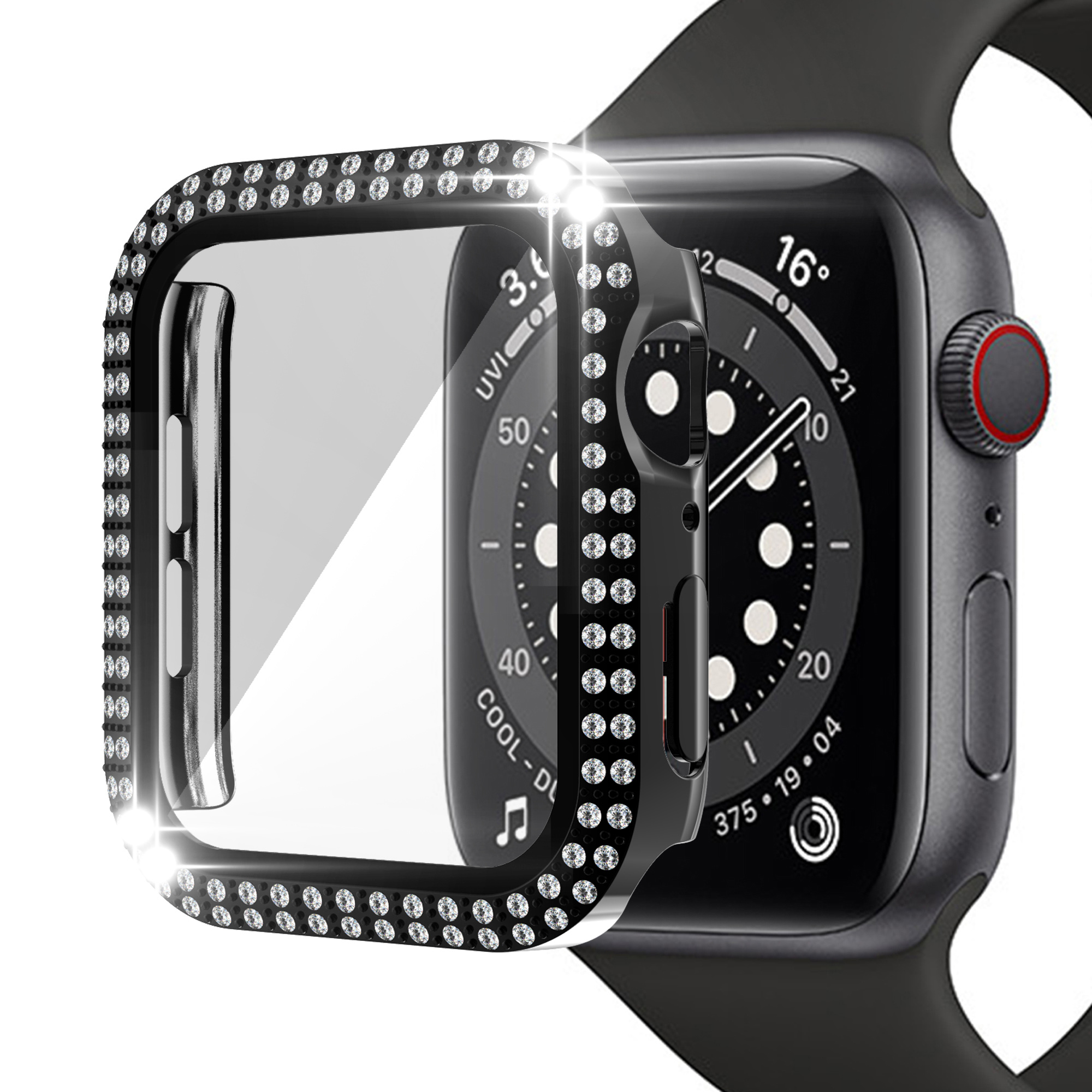 Ốp Mặt Đồng Hồ Bằng Kính Cường Lực Đính Đá Lấp Lánh Thời Trang Cho Apple Watch Series 6 Se 5 4 3