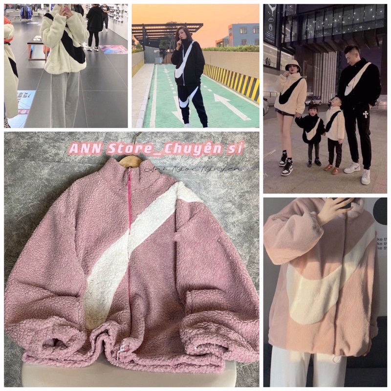 Áo khoác lông mềm logo Ni-ke unisex nam/nữ (ảnh thật_annstore)