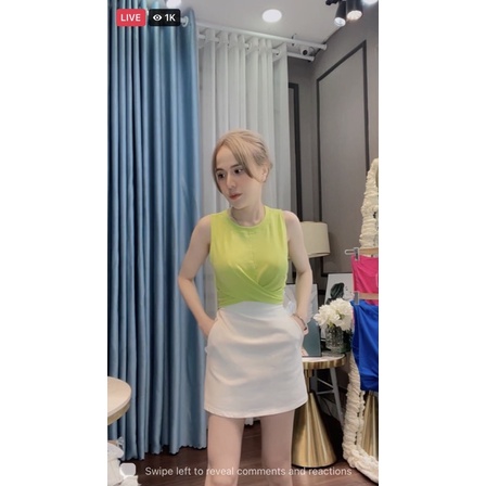 Áo Thun Nữ Croptop Xoắn Eo Màu Xanh Dạ Xu Hướng