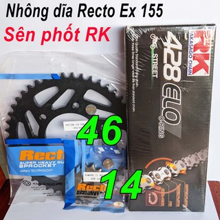 Nhông dĩa Recto 14 - 46, Sên phốt RK cao cấp cho Exciter 155