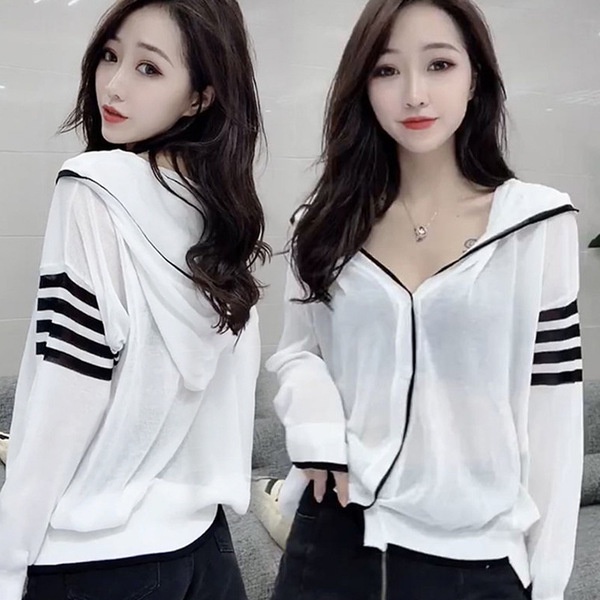 Áo Khoác Cardigan Dệt Kim Mỏng Tay Dài Có Mũ Trùm Đầu Màu Trắng Thời Trang Mùa Hè Cho Nữ 202220220402151053