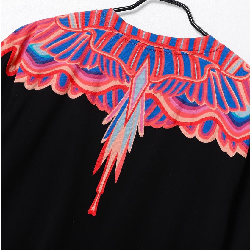 Áo Thun Đen Tay Ngắn In Hình Đôi Cánh Đỏ Và Hoa Hồng Thời Trang