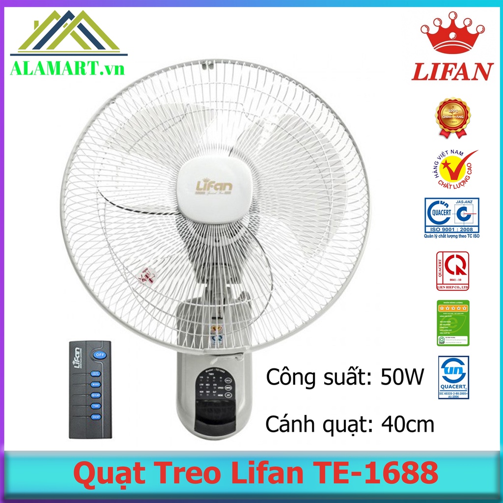 QUẠT TREO TƯỜNG LIFAN TE-1689 có remote  ( hàng chính hãng, mới 100%) bảo hành 12 tháng chuyển hướng gió lên xuống