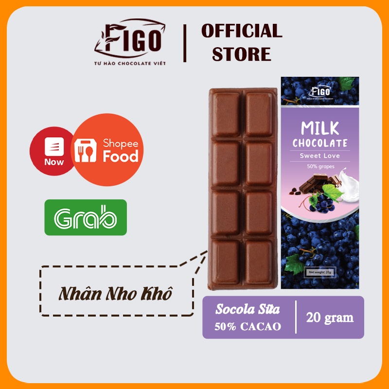 [GIÁ TỐT| 50 HỘP MIX ĐỦ 7 VỊ 20G] Chocolate 50% Cacao| Kẹo socola sữa đủ 7 vị Hạnh nhân Hạt điều Dừa Nho Phô mai FIGO