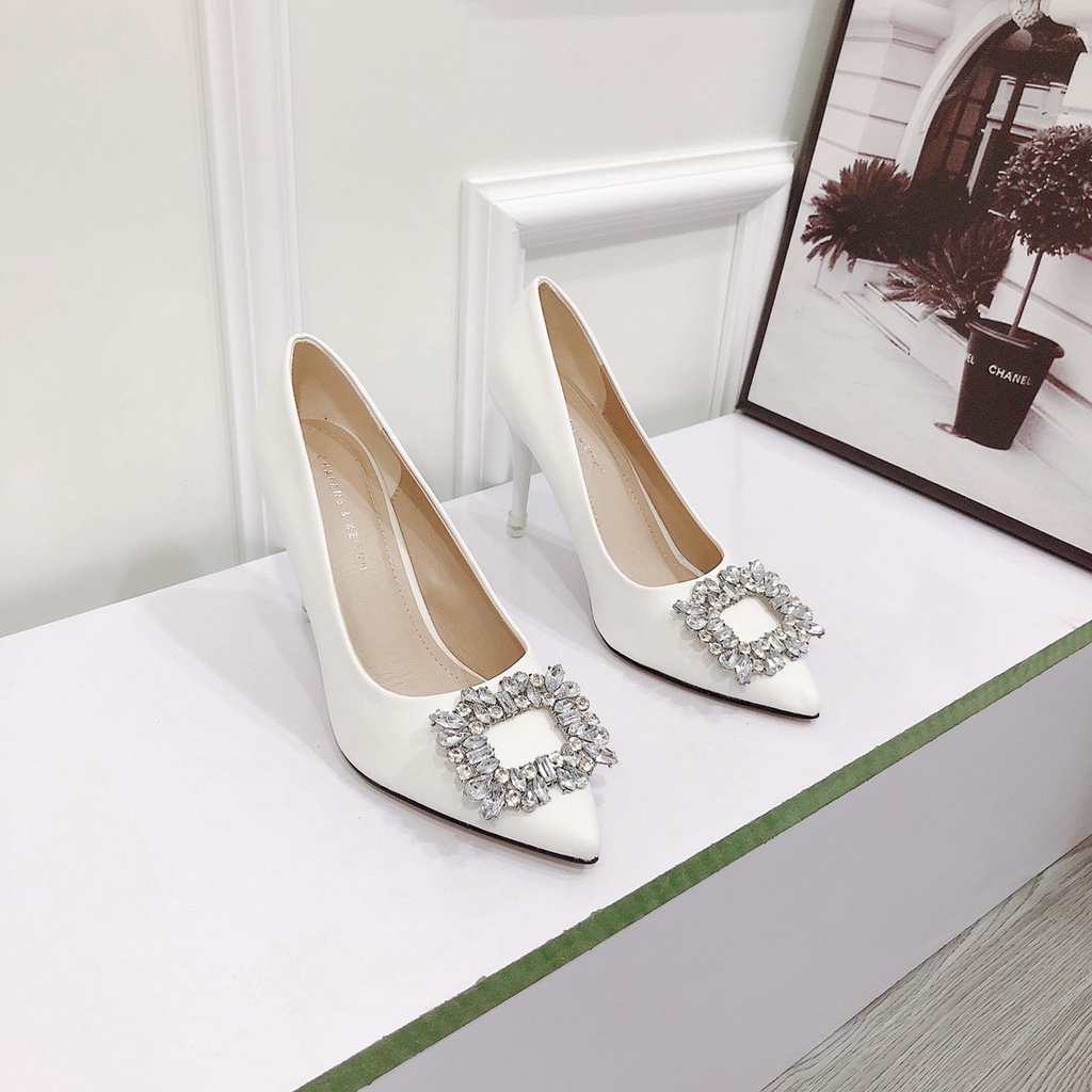 Ball Cao Gót 9p Hoa Đá Bít Mũi Hàng Cao Cấp Chuẩn Form Lên Chân Tôn Dáng - 2 Màu Trắng Đen Chị Chảnh Store