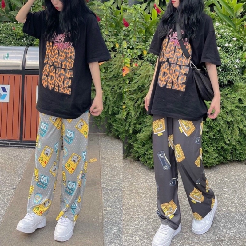 Quần dài cartoon hoạt hình form rộng 95Kg ống suông unisex nam nữ ( ảnh thật + clip ) | BigBuy360 - bigbuy360.vn