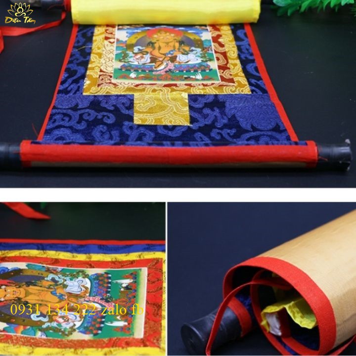 Tranh Thangka Hoàng Thần Tài vải chỉ thêu, vài lụa