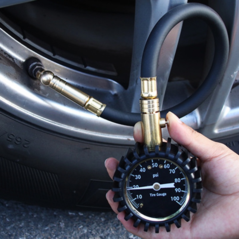 Đồng Hồ Đo Áp Suất Lốp Xe Kèm Ống Cao Su Bảo Vệ 100psi Cho Xe Máy