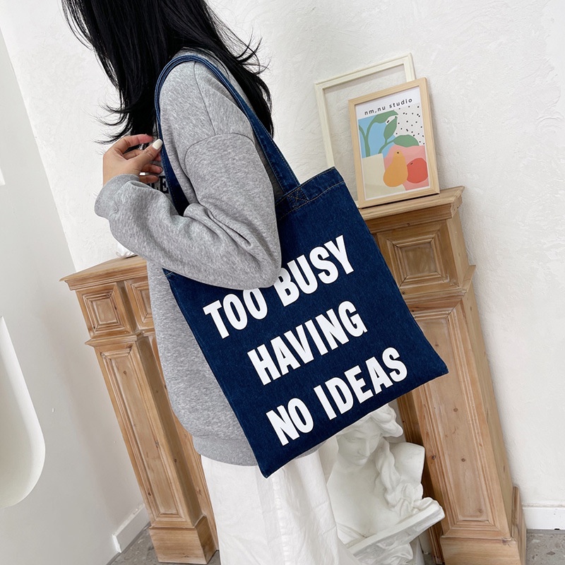 Túi Xách Denim In Chữ Thời Trang Nữ Tính