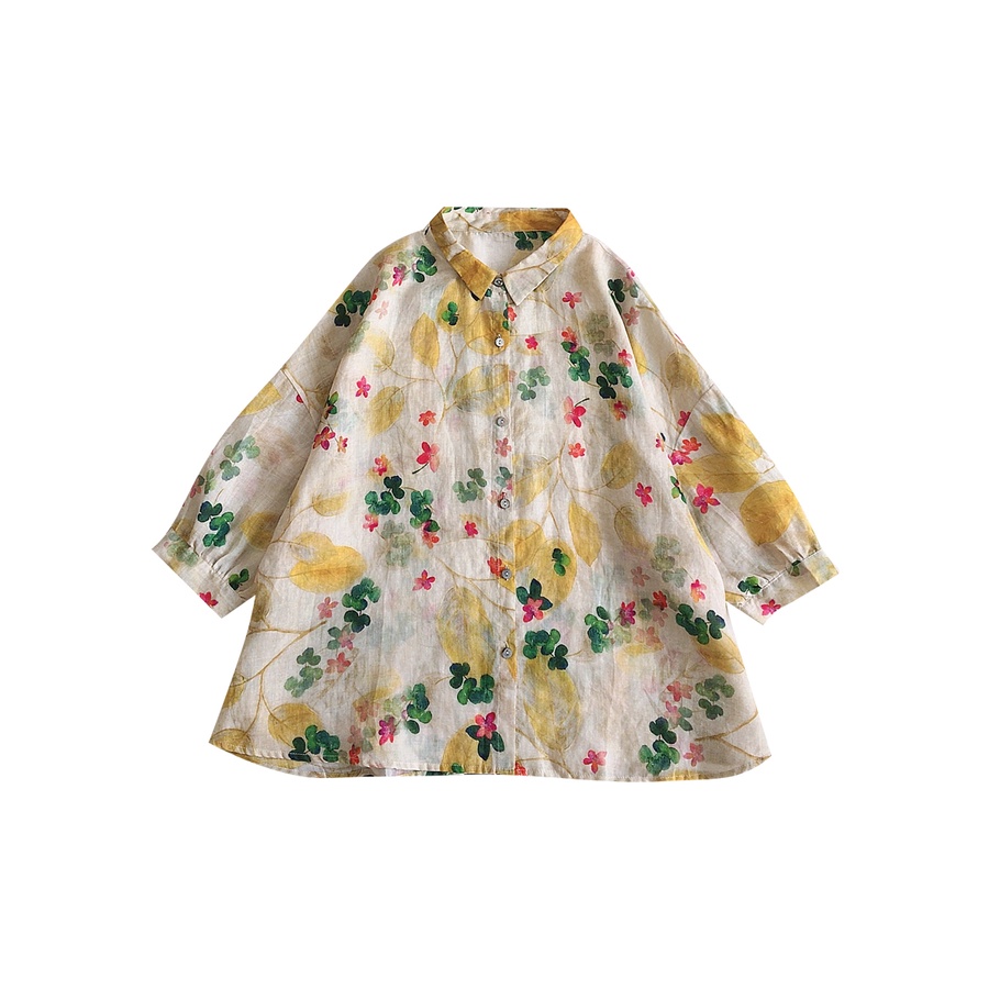 Áo sơ mi tay dài họa tiết hoa thời trang 2021 phong cách retro cho nữ