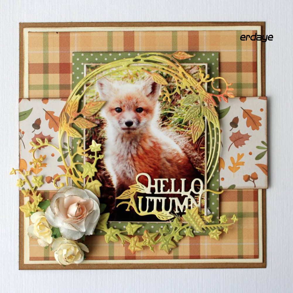 Tấm khuôn cắt giấy kim loại tạo hình vòng hoa lá xinh xắn dành cho trang trí