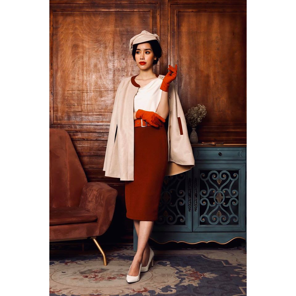 Áo choàng không tay, áo cape coat hai lớp phong cách vintage tiểu thư sang chảnh, thiết kế cao cấp | BigBuy360 - bigbuy360.vn