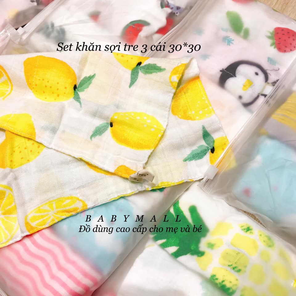 Set 3 khăn sữa sợi tre mềm mịn dành cho em bé sơ sinh
