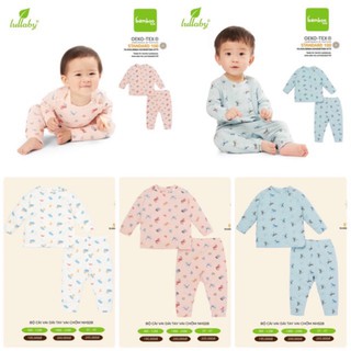 (9-12M) Bộ áo dài tay quần dài vai chồm sợi tre bé trai bé gái Lullaby chính hãng