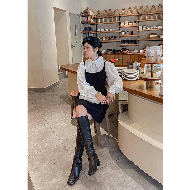 Sét Yếm 2 Dây- Kèm Áo Sơm Mi Trắng Hàng Quảng Châu Y824-Violet_Store